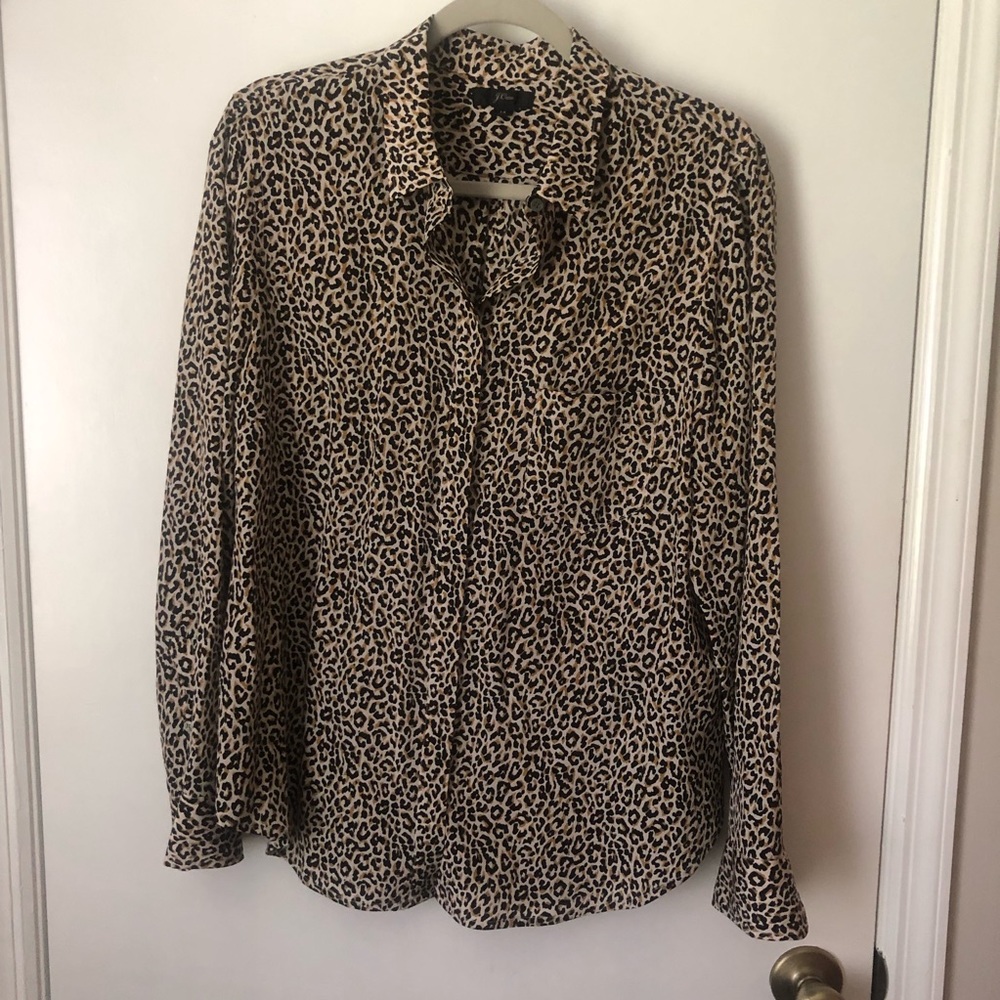 J. Crew Silk Leopard Print Button Up Shirt/Top Size 14